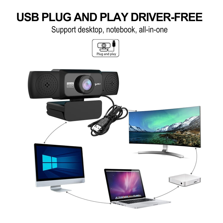 HXSJ S5 1080P กล้องเว็บแคมวิดีโอ HD แบบปรับได้พร้อมไมโครโฟน