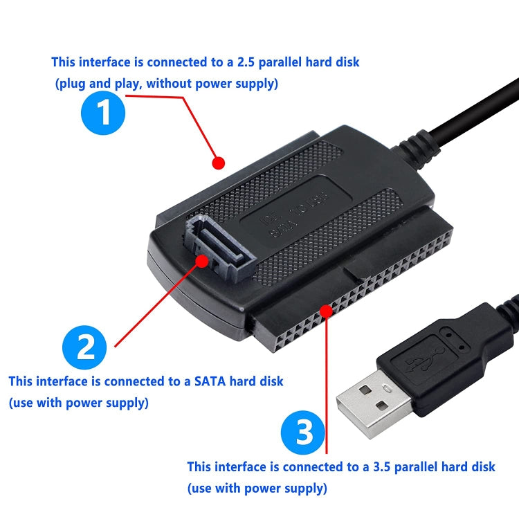 สายแปลงฮาร์ดดิสก์ USB 2.0 เป็น IDE / SATA ความยาวสายเคเบิล: 50 ซม