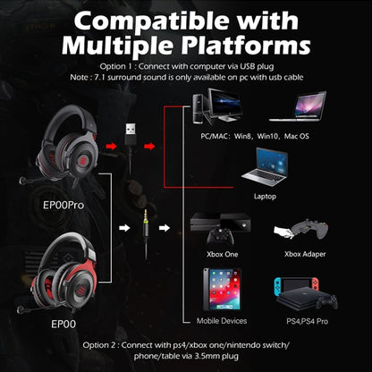 EKSA E900 Pro 7.1 ชุดหูฟังสำหรับเล่นเกมส่องสว่าง USB แบบมีสายสำหรับเล่นเกมพร้อมไมโครโฟน, E900 Pro