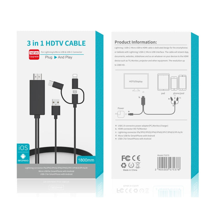 OT-7537S 3 in 1 1080P Mobile HD Screen Player สายเคเบิล HDTV