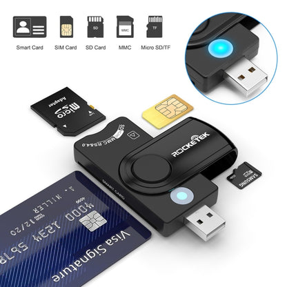 ROCKETEK CR310 USB 2.0 + การ์ด TF + การ์ด SD + ซิมการ์ด + สมาร์ทการ์ดเครื่องอ่านการ์ดมัลติฟังก์ชั่น, USB 2.0