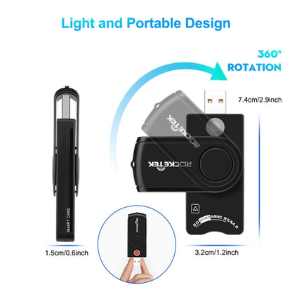 ROCKETEK CR310 USB 2.0 + การ์ด TF + การ์ด SD + ซิมการ์ด + สมาร์ทการ์ดเครื่องอ่านการ์ดมัลติฟังก์ชั่น, USB 2.0