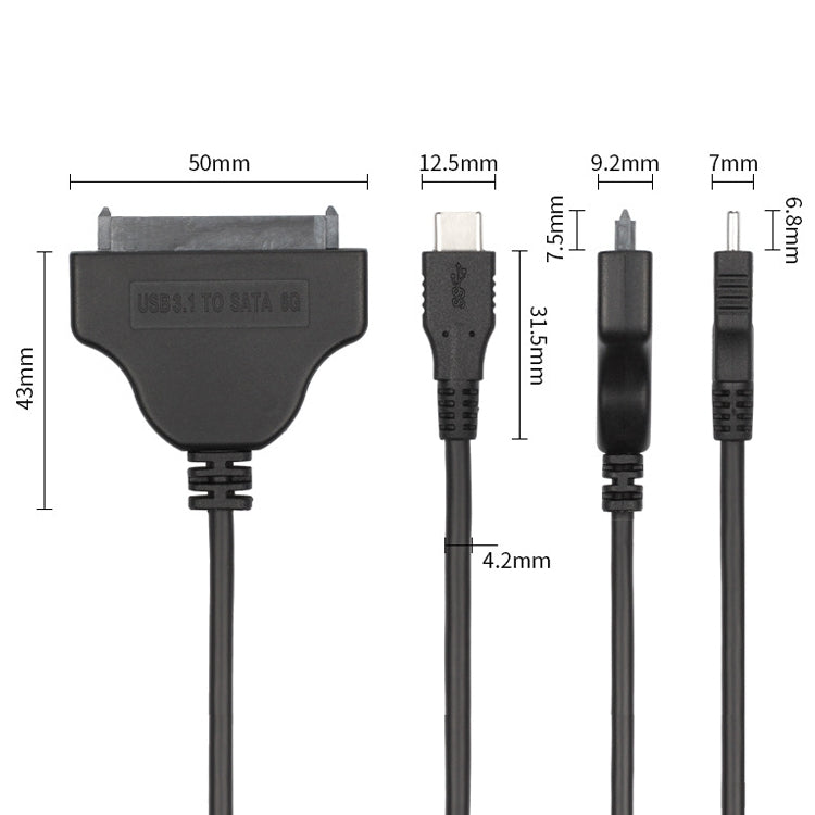 USB Type-C / USB-C เป็น SATA 2 7+15 สายเคเบิล Easy Drive ความยาว: 20 ซม