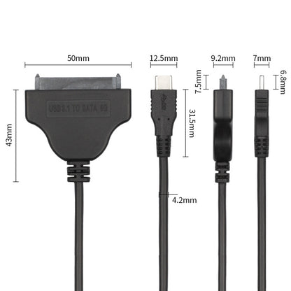 USB Type-C / USB-C เป็น SATA 2 7+15 สายเคเบิล Easy Drive ความยาว: 20 ซม