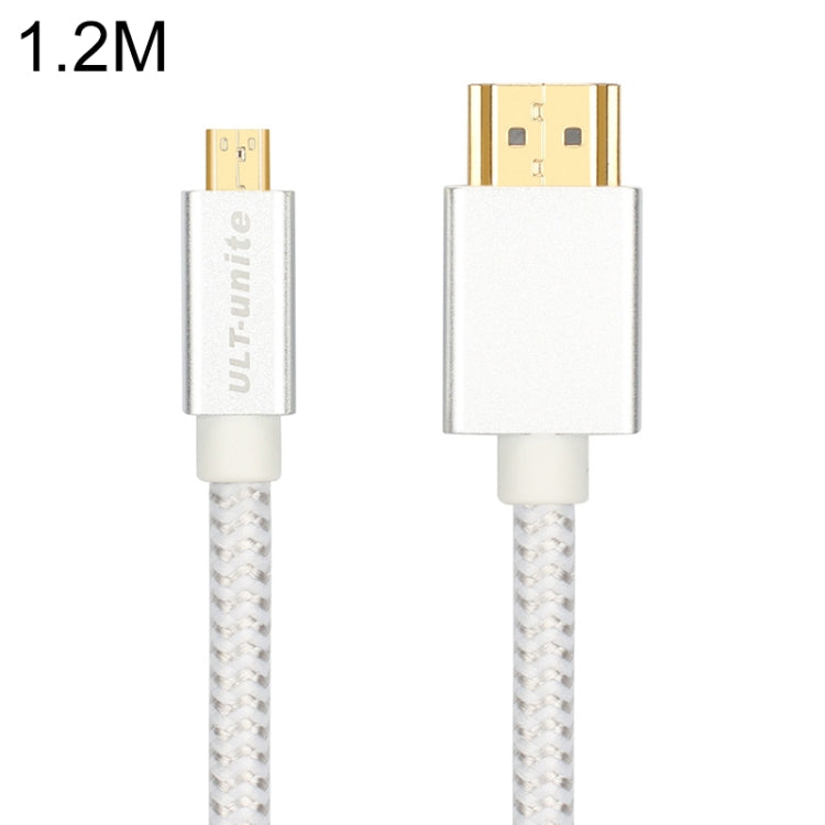 ULT-unite หัวชุบทอง HDMI ตัวผู้เป็นสายถักไนลอน Micro HDMI ตัวผู้, ความยาวสายเคเบิล: 1.2 ม., 1.2m