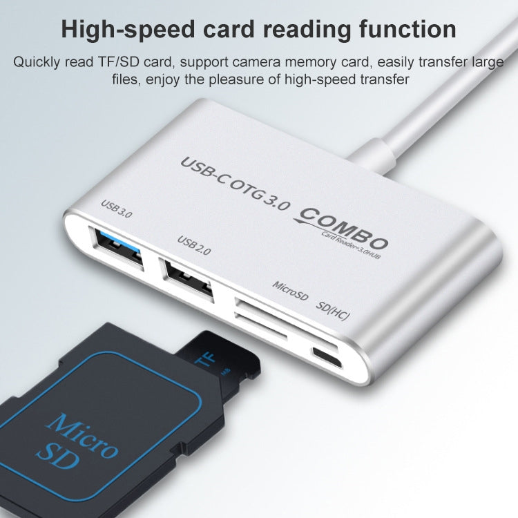 COMBO T-693 5 in 1 USB-C / Type-C เป็น SD / TF / ช่องเสียบการ์ด Micro SD + USB 3.0 + USB 2.0 พอร์ต OTG HUB Card Reader