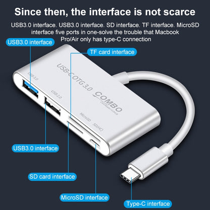 COMBO T-693 5 in 1 USB-C / Type-C เป็น SD / TF / ช่องเสียบการ์ด Micro SD + USB 3.0 + USB 2.0 พอร์ต OTG HUB Card Reader
