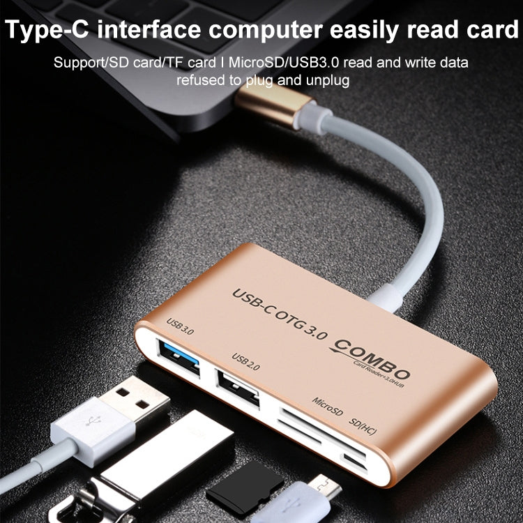 COMBO T-693 5 in 1 USB-C / Type-C เป็น SD / TF / ช่องเสียบการ์ด Micro SD + USB 3.0 + USB 2.0 พอร์ต OTG HUB Card Reader
