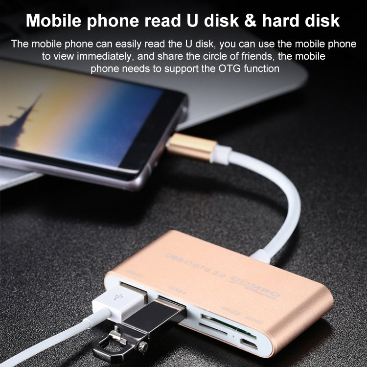 COMBO T-693 5 in 1 USB-C / Type-C เป็น SD / TF / ช่องเสียบการ์ด Micro SD + USB 3.0 + USB 2.0 พอร์ต OTG HUB Card Reader