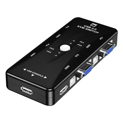 KSW-401V 4 VGA + 3 พอร์ต USB เป็น VGA KVM Switch Box พร้อมปุ่มควบคุมสำหรับจอภาพ, คีย์บอร์ด, เมาส์, กล่องรับสัญญาณ