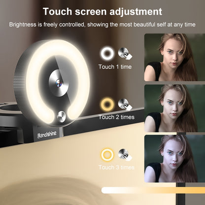 Landshine มุมกว้าง 90 องศา 2K USB ออโต้โฟกัสคอมพิวเตอร์ Live Beauty HD กล้อง พร้อมไฟวงแหวน