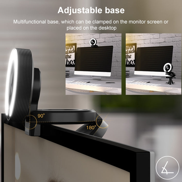 Landshine มุมกว้าง 90 องศา 2K USB ออโต้โฟกัสคอมพิวเตอร์ Live Beauty HD กล้อง พร้อมไฟวงแหวน