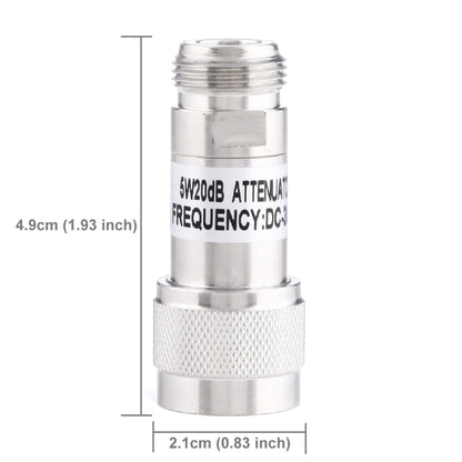 5W 20dBi N หญิงถึง N ชาย DC-13GHz ตัวลดทอนสัญญาณความถี่, 20dBi