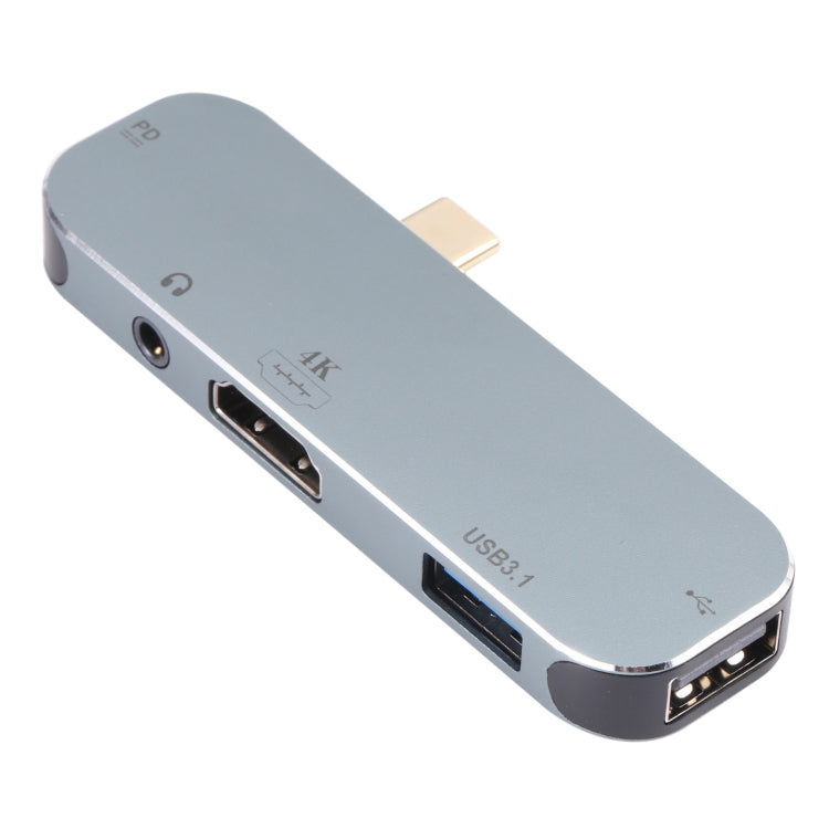 5 in 1 USB-C / Type-C ตัวผู้เป็น PD USB-C / Type-C การชาร์จ + 3.5 มม. AUX + 4K HDMI + USB 3.1 + อะแดปเตอร์ USB หญิง, 4K HDMI
