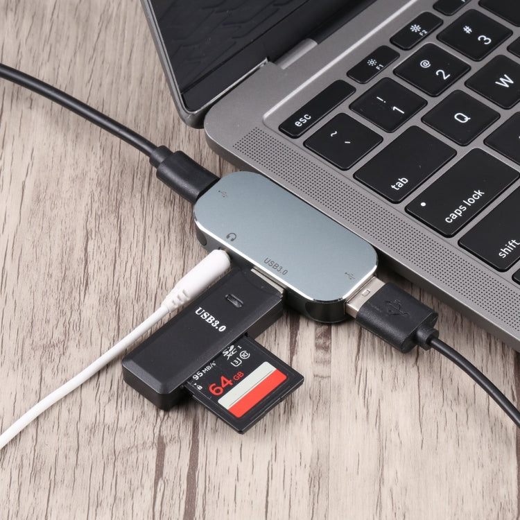 4 in 1 USB-C / Type-C ชายเป็น USB-C / Type-C + 3.5 มม. AUX + USB 3.0 + อะแดปเตอร์ USB หญิง, 3.5mm AUX + USB 3.0