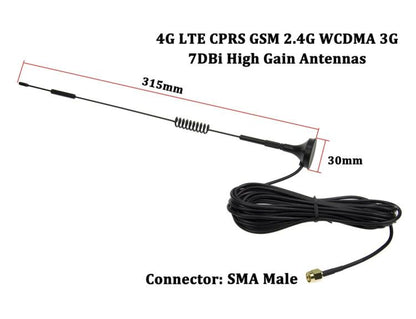 7dBi SMA ตัวเชื่อมต่อชาย HIGH GAIN 4G LTE CPRS GSM 2.4G WCDMA 3G เสาอากาศเครือข่ายอะแดปเตอร์รับสัญญาณ, 7dBi SMA 4G