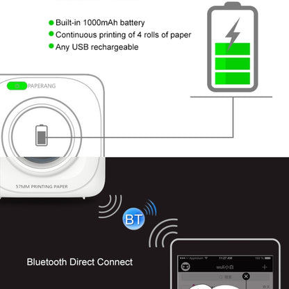 PAPERANG P1 แบบพกพา ABS Bluetooth 4.0 เครื่องพิมพ์ความร้อนโทรศัพท์เครื่องพิมพ์การเชื่อมต่อไร้สาย, P1 White