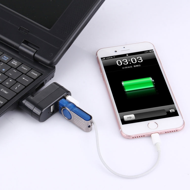 หัว USB หมุนได้ 180 องศา 3 พอร์ต USB 2.0 HUB แบบพกพา
