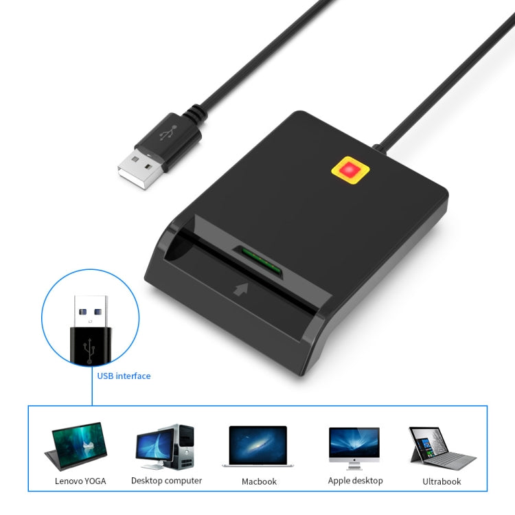 Rcoketek CR301 เครื่องอ่านการ์ดสมาร์ท CAC USB 2.0 บัตรธนาคารซิมการ์ดเครื่องอ่านภาษี, USB