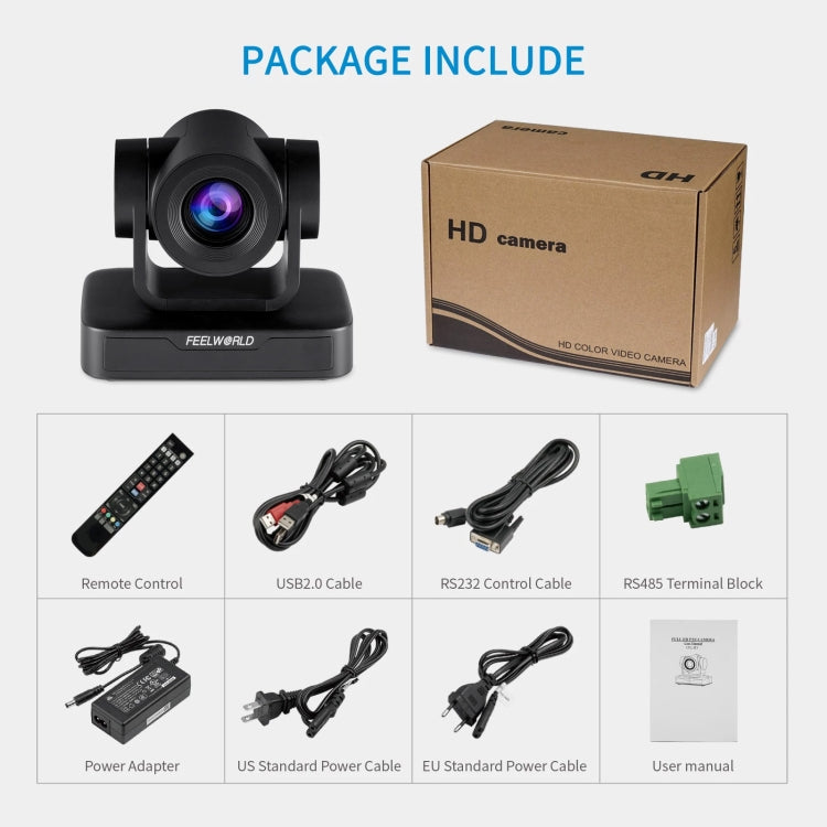 FEELWORLD USB10X 10X Optical Zoom 1080P USB PTZ Video Conference กล้อง, ปลั๊ก EU และ US, USB10X