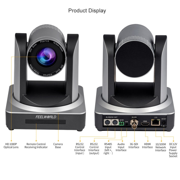 FEELWORLD POE20X ออพติคอลซูม 20 เท่าพร้อมกันกล้อง PTZ สตรีมมิ่งสดปลั๊ก EU และ US, POE20X