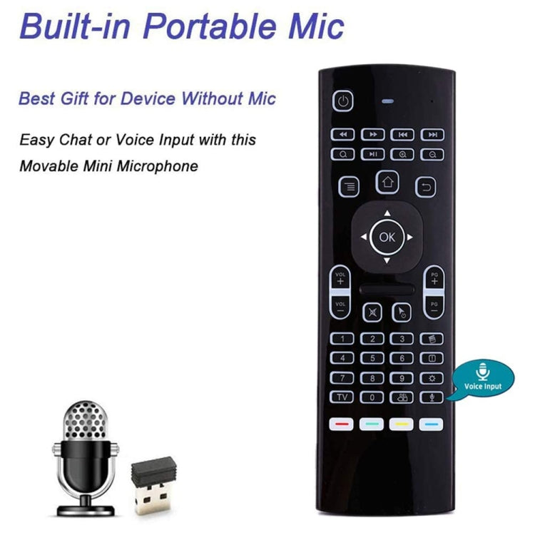 MX3-L เสียงพร้อมแบ็คไลท์ 2.4GHz Fly Air Mouse คีย์บอร์ดไร้สายรีโมทคอนโทรล, Voice with Backlit