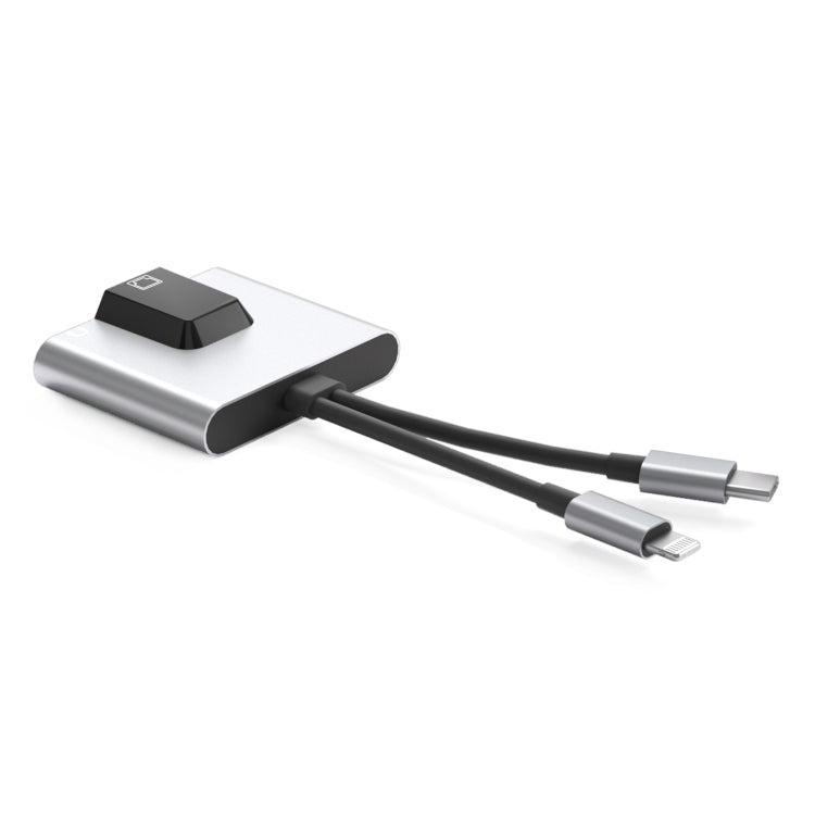 NK-1056Pro 3 in 1 8 Pin USB-C / Type-C ชายถึง 8 Pin ชาร์จ อีเธอร์เน็ต อะแดปเตอร์หูฟังขนาด 3.5 มม. หญิง, NK-1056Pro