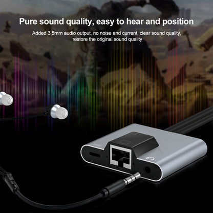 NK-1056Pro 3 in 1 8 Pin USB-C / Type-C ชายถึง 8 Pin ชาร์จ อีเธอร์เน็ต อะแดปเตอร์หูฟังขนาด 3.5 มม. หญิง, NK-1056Pro