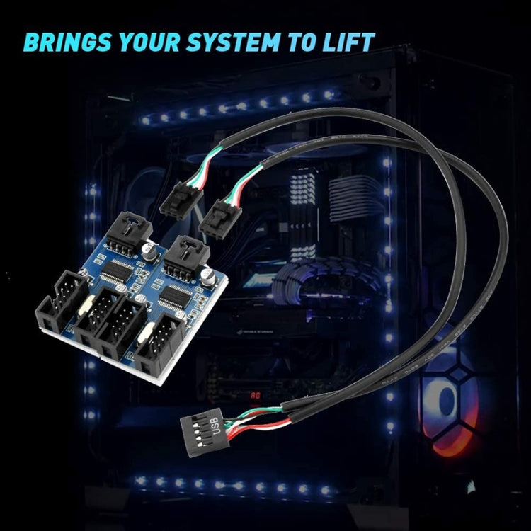 Rocketek HC427 9 Pin USB2.0 HUB อะแดปเตอร์แผงวงจรแยกหนึ่งถึงสี่, One-to-Four