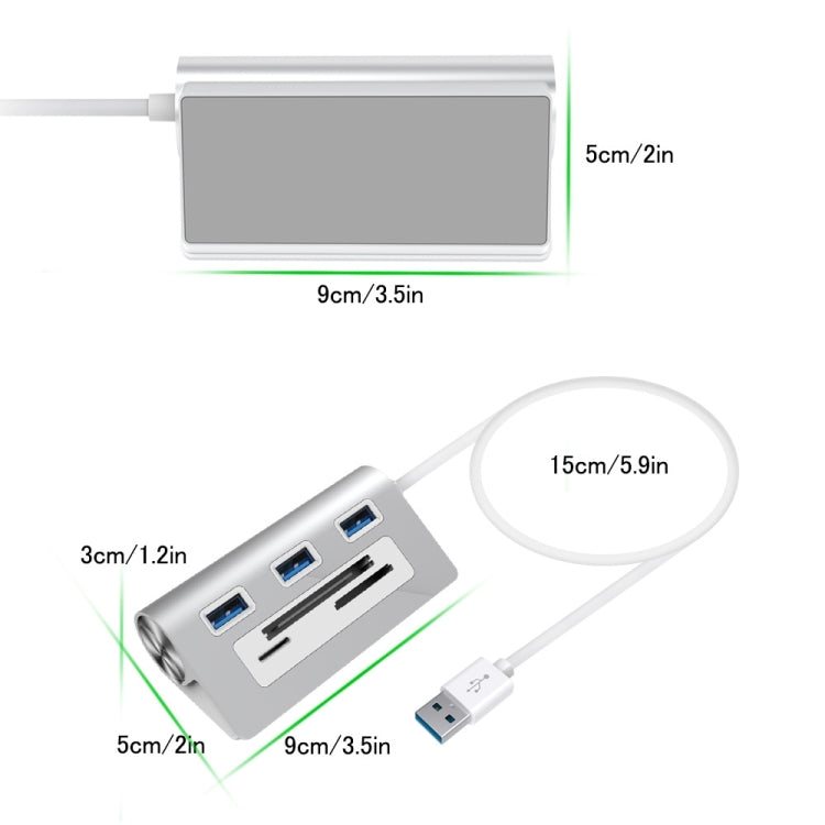 Rocketek HC423 USB3.0 x 3 + อะแดปเตอร์ฮับเครื่องอ่านการ์ด SD / TF / CF