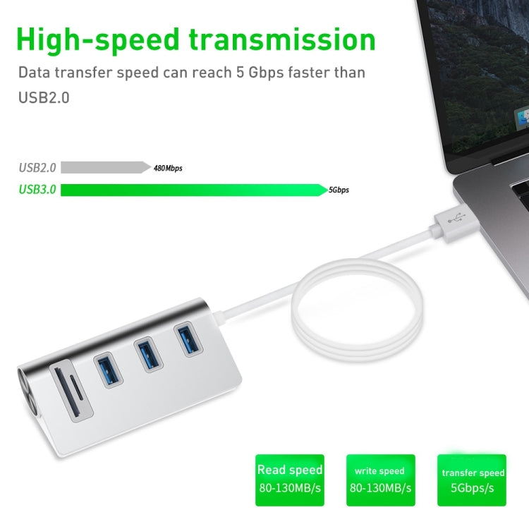 Rocketek HC422 USB3.0 x 3 + อะแดปเตอร์ฮับเครื่องอ่านการ์ด SD / TF