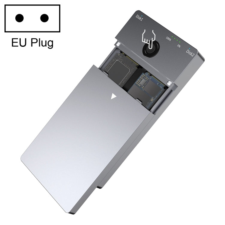 Rocketek ME921 USB3.1 Gen2 Dual M.2 โซลิดสเตทไดรฟ์กล่อง NVMe Docking Station, ปลั๊ก EU, EU Plug