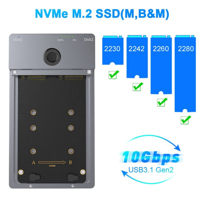 Rocketek ME921 USB3.1 Gen2 Dual M.2 โซลิดสเตทไดรฟ์กล่อง NVMe Docking Station, ปลั๊ก EU, EU Plug