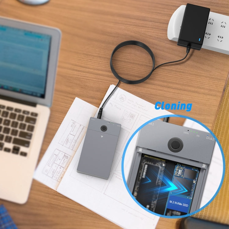 Rocketek ME921 USB3.1 Gen2 Dual M.2 โซลิดสเตทไดรฟ์กล่อง NVMe Docking Station, ปลั๊ก EU, EU Plug