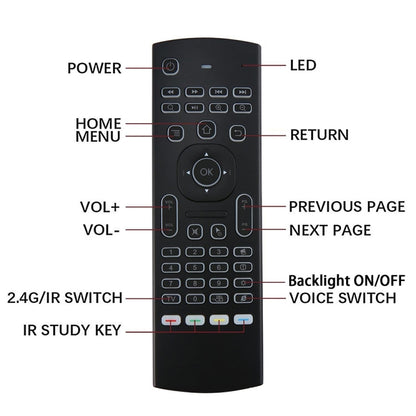 MX3-L สีขาว Backlit เวอร์ชัน 2.4GHz Fly Air Mouse คีย์บอร์ดไร้สายรีโมทคอนโทรล, White Backlit Version