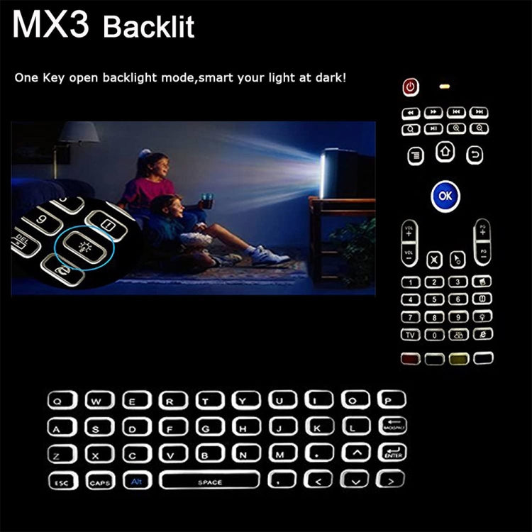 MX3-L สีขาว Backlit เวอร์ชัน 2.4GHz Fly Air Mouse คีย์บอร์ดไร้สายรีโมทคอนโทรล, White Backlit Version
