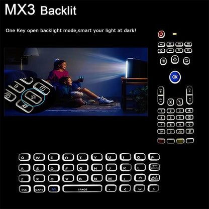 MX3-L สีขาว Backlit เวอร์ชัน 2.4GHz Fly Air Mouse คีย์บอร์ดไร้สายรีโมทคอนโทรล, White Backlit Version