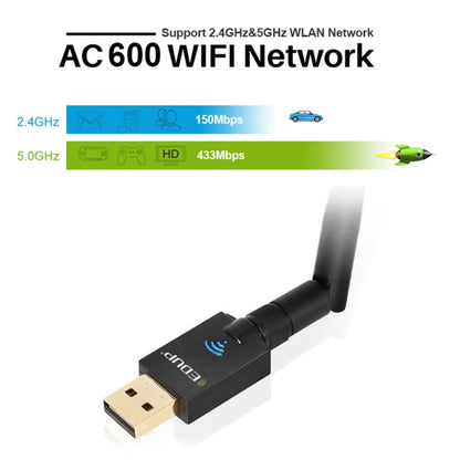 EDUP EP-DB1607 600Mbps 2.4GHz และ 5GHz Dual Band Wireless Wifi USB 2.0 อะแดปเตอร์อีเทอร์เน็ตการ์ดเครือข่าย, EP-DB1607