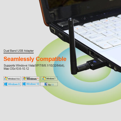EDUP EP-DB1607 600Mbps 2.4GHz และ 5GHz Dual Band Wireless Wifi USB 2.0 อะแดปเตอร์อีเทอร์เน็ตการ์ดเครือข่าย, EP-DB1607