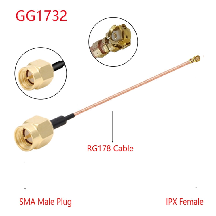 สายเคเบิลอะแดปเตอร์ IPX Female ถึง GG1732 SMA Male RG178 ความยาว: 15 ซม, IPX to GG1732 SMA Male