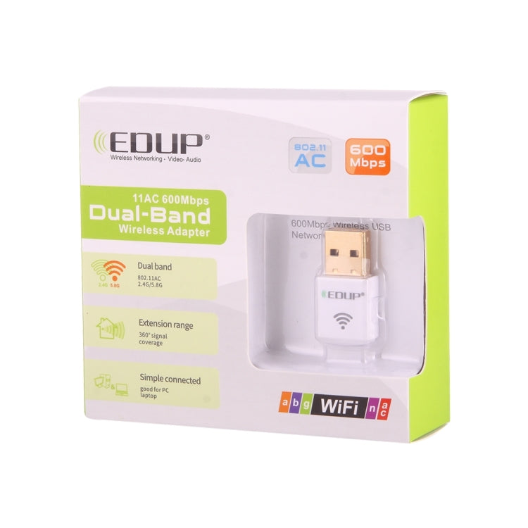 EDUP EP-AC1619 Mini Wireless USB 600Mbps 2.4G / 5.8Ghz 150M + 433M Dual Band WiFi การ์ดเครือข่ายสำหรับ Nootbook/แล็ปท็อป/PC, EP-AC1619 600Mbps (White), EP-AC1619 600Mbps (Black)