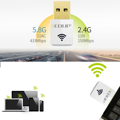 EDUP EP-AC1619 Mini Wireless USB 600Mbps 2.4G / 5.8Ghz 150M + 433M Dual Band WiFi การ์ดเครือข่ายสำหรับ Nootbook/แล็ปท็อป/PC, EP-AC1619 600Mbps (White), EP-AC1619 600Mbps (Black)