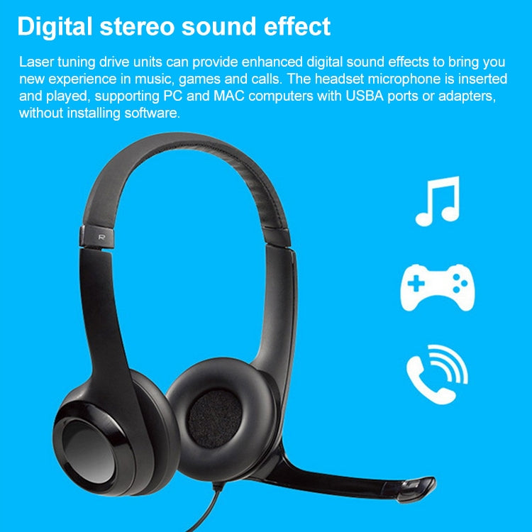 Logitech H390 ชุดหูฟังแบบมีสาย USB หูฟังสเตอริโอพร้อมไมโครโฟนตัดเสียงรบกวน