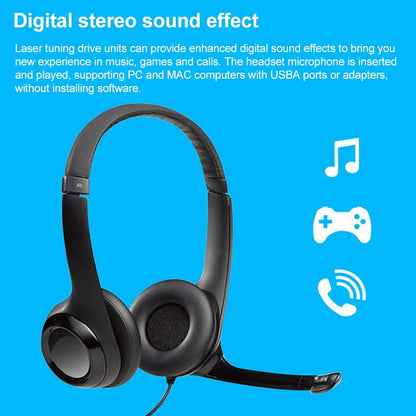 Logitech H390 ชุดหูฟังแบบมีสาย USB หูฟังสเตอริโอพร้อมไมโครโฟนตัดเสียงรบกวน