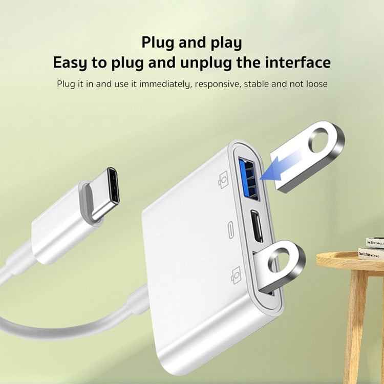 S-202 3 ใน 1 USB-C / Type-C ชายเป็น Type-C + 2 x USB อะแดปเตอร์กล้องหญิง, S-202