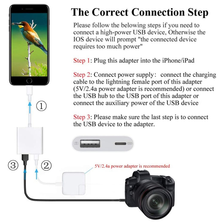 2 in 1 8 Pin ชายถึง 8 Pin / USB3.0 อะแดปเตอร์กล้องหญิง, 2 in 1 8 Pin to USB Adapter