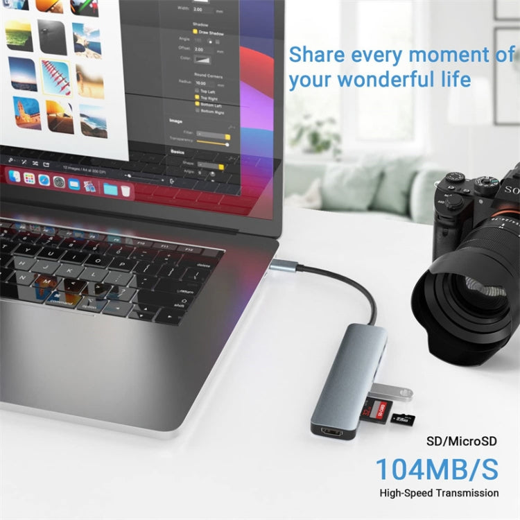 7 in 1 USB-C / Type-C ไปยัง USB Docking Station HUB Adapter, 7 in 1