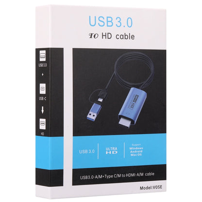 V05E สายอะแดปเตอร์ USB 3.0 + USB-C / Type-C เป็น HDMI, V05E