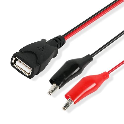 สายต่อขยายการเชื่อมต่อ USB-A Female ถึง 2 x Crocodile Clip Power ความยาว: 0.5 ม, USB-A Female