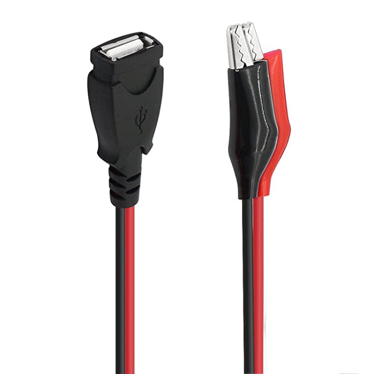 สายต่อขยายการเชื่อมต่อ USB-A Female ถึง 2 x Crocodile Clip Power ความยาว: 0.5 ม, USB-A Female
